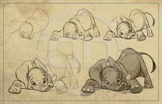 some drawings of the same character from disney's dumbo