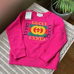 Authentic Unisex Gucci Logo Toddler Pullover Sweatshirt. Made In Italy . New With Tags. Trendy Long-sleeve Tops With Logo Detail, Trendy Long Sleeve Tops With Logo Detail, Pink Winter Sweatshirt With Logo Detail, Casual Pink Sweatshirt With Logo, Gucci Cotton Sweatshirt With Ribbed Cuffs, Gucci Crew Neck Top With Ribbed Cuffs, Pink Cotton Top With Logo Detail, Gucci Cotton Sweatshirt With Logo, Gucci Embroidered Logo Long Sleeve Sweatshirt