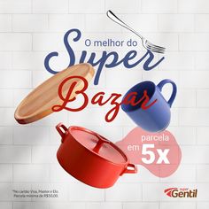 an advertisement for a restaurant called super barbeque with two pots and a spatula