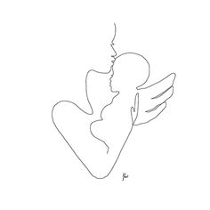 a line drawing of two people kissing and one holding the other's head in his arms