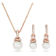 This hoop earrings and pendant set is the perfect way to add some timeless beauty to your style. Each rose gold-tone plated piece features a radiant Swarovski Crystal Pearl accented with a shimmering pavé of clear Swarovski Zirconia. Classic yet modern all at once, this is an essential combination of pearls for any jewelry collection. Pink Watch, Pearl Jewelry Sets, Pearl Jewellery, Pearl Collection, Adjustable Necklace, Cuff Earrings, Crystal Pearls, Necklace Sizes, Pendant Set