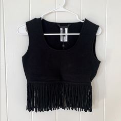 Cute, Never Worn, Black Fringe Croptop. Thick Cotton Material. Great For A Cool Summer Night, Or A Festival. Black Fringe, Tops Black, Cool Summer, Summer Night, Summer Nights, Summer Fun, Cotton Material, Womens Tops, Crop Tops