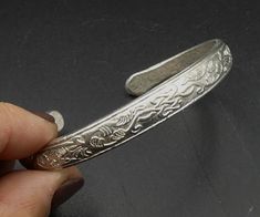 "Vintage silver tone Chinese style cuff, In good vintage condition. Measures 2\" ¾ x 2\" ¼ ( out side edge to edge ). 2\" 5/8 x 2\" ( In side edge ) and 8 mm thick. Thanks." Swarovski Brooch, Sterling Silver Marcasite, Glass Rings, Ring Photos, Vintage Signs, Chinese Style, Vintage Sterling Silver, Vintage Silver, Vintage Gold