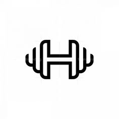 the letter h is made up of two barbells in black on a white background