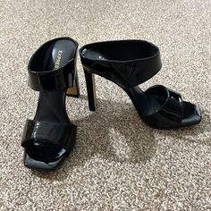 Black Patent Leather - Never Worn 4” Heel Sleek Black Slip-on Heels, Black Slip-on Heels For Night Out, Black Patent Leather Slip-on Heels, Black Patent Leather, High Heel, Patent Leather, Slides, High Heels, Size 7