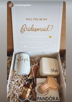 the bridesmaid gift box is filled with personalized items for her special day