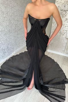 Classy Long Black Strapless Front Split Long Evening Party Gowns-Dbrbridal Mauve Prom Dress, Wedding Swimwear, Front Split Dress, Split Prom Dresses, Mermaid Prom Dresses Lace, Mermaid Bridesmaid Dresses, Evening Party Gowns, Black Strapless Dress, Black Prom Dress