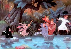 an animated scene with many people in the water