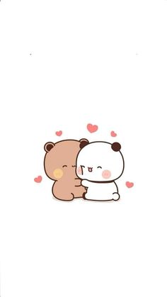 a couple of bears hugging each other with hearts on the wall in the back ground