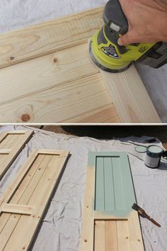 2-step instructions on how to properly sand wooden shutters before painting them. Farmhouse Style Exterior, Craftsman Exterior, Craftsman Style Homes, Shabby Chic Homes