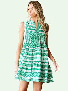 a blonde model in the green and white patterned swing dress Skirt Layers, Hair Wrap Scarf, Ruffled Skirt, Easy Summer, Beach Days, Scarf Hairstyles, Shopping Trip, Hat Hairstyles, Fashion Tops