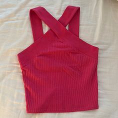 Nwt!! Zara Pink Cross Neck Top. Size S. Slightly Cropped Zara Pink Fitted Tank Top, Zara Fitted Pink Tank Top, Fitted Zara Pink Tank Top, Fitted Pink Zara Tank Top, Zara Pink Stretch Crop Top, Pink Stretch Crop Top By Zara, Cross Neck Top, Magenta Fashion, Flare Dress Casual