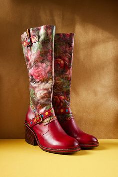 Soffia | Maude Floral Wide Calf Leather Knee High Boots – SMAIBULUN Unique Floral Design, Floral Boots, Leather Knee High Boots, Reindeer Headband, Hello Winter, Knee High Leather Boots, Pocket Jacket, Wide Calf, Fashion Wishlist