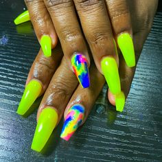 Custom Hand-Designed Gel "Lemon Juice '84" Press-On Nail 22pc Set Shape: Sculptured Coffin Color: Highlighter Yellow & Tie-Dye (Rts) Ready To Ship - Only 1 Set Available No Need To Measure, You Will Receive 22 Nails In The Set. Hand Designed By Rejina. Salon Quality For A Fraction Of The Cost. What's Included: -22pc Nail Set, Prep Kit (File, Buffer, Cleansing Wipe & Cuticle Pusher) Nail Glue & Tabs -Application And Removal Instructions. Follow Me On Instagram @Supernovabeautybar Fun Almond Acrylic Nails, Bright Spring Nails Neon Colors, Neon Green Gel Nails, Lemon Juice Nails, Neon Nails Designs Summer 2024, Neon Green Summer Nails, Fun Summer Nails 2024, Neon Summer Nails