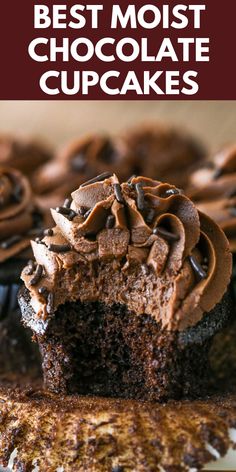 chocolate cupcakes with frosting and sprinkles on top