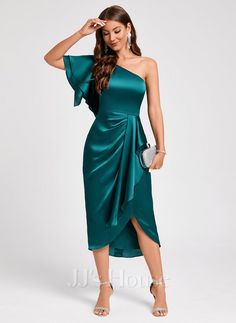 Satin Cocktail Dress, Stretch Satin, Cocktail Dress, One Shoulder, Satin