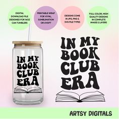 an image of a book club jar with the words in my book club era on it