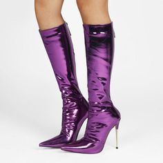 Club Slim Ladies Zipper Knee High Boots Leather Stiletto High Heel Boots Women's Shoes Banquet Long Boots blue-34 High Heel Mid-calf Boots With Zipper For Party, Purple Knee-high Party Boots, Trendy Purple Round Toe Heeled Boots, Purple Pointed Toe Evening Boots, Trendy Purple Pointed Toe Boots, Trendy Purple Heeled Boots For Fall, Purple Fitted Heeled Boots For Winter, Purple Heeled Boots For Fall Party, Trendy Purple Boots For Fall