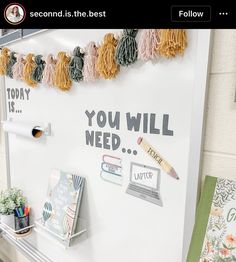 a white board with writing on it that says, you will need lots of tassels