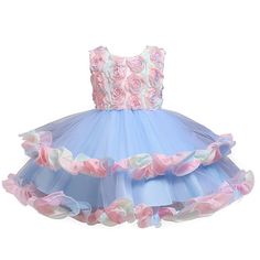 Super Fairy Tulle Dress Is Made Of Cotton Polyester Blending And Soft Net Yarn Fabric, Which Makes Baby Girls Feels Super Breathable And Skin Comfortable. This Dress Contains 2 Layers Tulle, 2 Layers Soft Lining, And 1 Layer Netting Attached On The Innermost Fabric Adds To A Fuller Look. This Baby Girls Sleeveless Evening Dress, Elegant And Gorgeous Design, Mesh Spliced Bodies With Soft Lining, It Will Make Your Girl Beautiful And Look Like A Princess. This Lace 3d Flower Girl Dress Is Design O- Wedding Ball Gown Dresses, New Girl Style, Rainbow Tutu, Childrens Clothes Girls, Dress Children, Wedding Flower Girl Dresses, Princess Ball Gowns, Rose Lace, Wedding Flower Girl