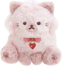 a white teddy bear with a pink bow tie