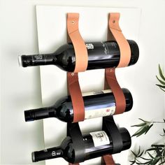 the wine rack is made out of leather