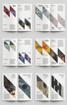 the inside pages of an architectural brochure, with different colors and shapes on it