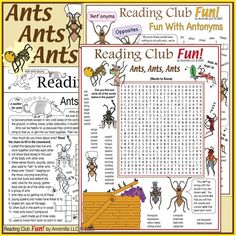 an ant's ants book with the words reading club fun and fun for kids