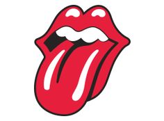 the rolling stones tongue sticker is shown in red and white, on a white background