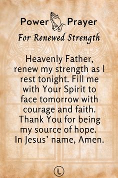 an old paper with the words power prayer for rereaved strength written on it