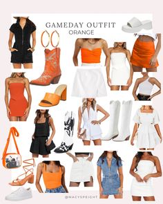 orange gameday outfit ideas :) Auburn Orange Outfit, Oklahoma State Gameday Outfits, Orange And Blue Gameday Outfit, Orange Tailgate Outfit, Orange And Black Gameday Outfit, Okstate Game Day Outfit, Ut Gameday Outfit Tennessee