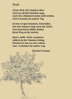 a poem written in german with an image of a tree