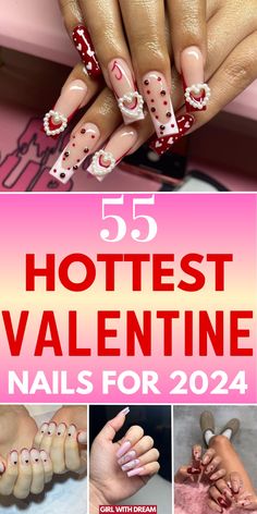 It's finally the time to go alll out and spoil yourself with some cute Valentines nails! If you cannot figure out what your mood and style is this year, these 50+ Valentine's Day nail designs are just the inspiration you need! valentine's day nail designs | valentines day nails acrylic | valentines day nails designs | valentines day nails short acrylic | valentines day nails acrylic long | valentines day nails pink | valentines day nails coffin | valentines day nails ideas Valentines Day Nails Designs, Valentines Day Nails Pink