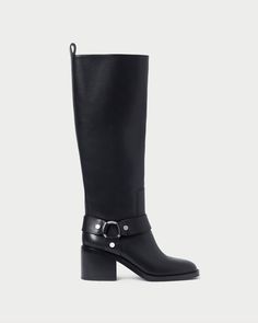 Loeffler Randall | Audrey Black Tall Engineer Boot l Tall Boots l Footwear Luxury Leather Moto Boots For Workwear, Black Calf Leather Boots With Contrasting Heel Counter, Black Calf Leather Boots With Contrasting Heel, Black Calf Leather Heeled Boots With Branded Heel, Classic Calf Leather Boots With Contrasting Heel Counter, Classic Calf Leather Boots With Contrasting Heel, Black Luxury Moto Boots For Work, Luxury Black Moto Boots For Workwear, Luxury Black Moto Boots For Work