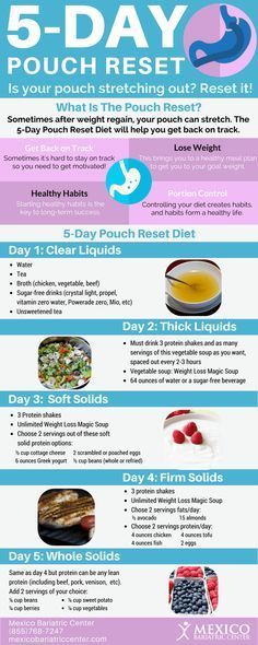 5 Day Pouch Reset, Bypass Recipes, Sleeve Recipes, Bariatric Food