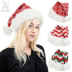 Specifications: Material: Knitted Cloth + Fur Type: A  Snowflake, B  Red Striped, C - Red & Green Striped Color: As Picture Shown Hat Circumference: 62cm / 24.4in Hat Height (Ball Included): 43cm / 16.9in Fur Ball Diameter: Approx. 6cm / 2.4in Fit Type: Adult Gender: Unisex Care: Hand Wash Features: Multiple Styles Santa Hat3 styles Christmas santa hats, snowflake pattern, red,green and white striped christmas hat, premium quality knit fabric material. It is the perfect Christmas dress up May th Kids Santa Hat, Funny Christmas Hats, Xmas Colors, Black And White Hats, Christmas Dress Up, Knitted Texture, Holiday Hats, Holiday Costumes, Santa Hats