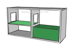 a drawing of a cabinet with green drawers