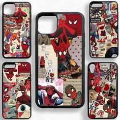 spiderman collage phone cases are shown with various pictures on them, including the face and