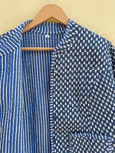 Indigo Handmade Reversible Cotton Jacket for Women , Women Clothing , New Collection - Etsy Indigo Cotton Patchwork Outerwear, Reversible Clothing, Kurtis Tops, Taking Measurements, Womens Jackets, Jacket For Women, Life Jacket, Fabric Patch, Patchwork Designs