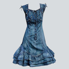 Cotton Ruffled Denim Dress, Cotton Denim Dress With Ruffles, Ruffled Cotton Denim Dress, Fitted Denim Dress For Summer, Sleeveless Ruffled Denim Dress For Summer, Summer Ruffled Mini Denim Dress, Blue Denim Dress With Ruffles For Summer, Summer Sleeveless Ruffled Denim Dress, Knee-length Ruffled Denim Dress