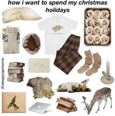 a collage of christmas items including socks, sweaters and other things