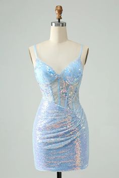 Glitter Light Blue Tight Spaghetti Straps Short Homecoming Dress with – Buyishang Dresses Hoco Dresses Green, Hoco Dresses Red, Mini Prom Dresses, Dress With Sequins, Grey Bridesmaid Dresses, Mermaid Bridesmaid Dresses, Sequin Prom Dresses, Backless Prom Dresses, Prom Dress Shopping