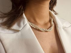 This acrylic  big pearl necklace is made of 6mm  - 3 mm acrylic pearls.  14 carat gold plated spacer beads were used to protect the pearl. The buckle is a 14 carat gold plated spring ring. This borak pearl beaded choker is perfect for formal events, weddings, cocktail parties or a night out. This high-shine real pearl necklace has a simple and elegant design that matches any outfit. You can enjoy wearing these pearl and gold beaded jewelry daily or on special occasions.  Due to its nature, the s Big Pearl Necklace, Multi Strand Pearl Necklace, Real Pearl Necklace, Big Pearl, Necklace White, Real Pearls, Necklace Statement, Gold Plated Rings, Pearl Choker