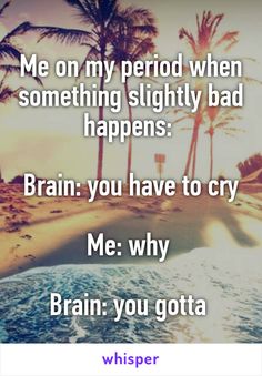 Me on my period when something slightly bad happens:   Brain: you have to cry  Me: why   Brain: you gotta On My Period, Happy Birthday Quotes Funny, Single Humor, Humor Mexicano, Girl Problems, Trendy Quotes, Happy Birthday Quotes