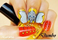 Dumbo Nails Dumbo Nails, Crazy Nail Art, Nail Stuff, Animal Nails, Crazy Nails, Disney Nails, Trendy Nail Art