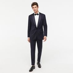 The Ludlow Shawl-collar Tuxedo Jacket In Italian Wool : | J.Crew Tailored Tuxedo With Shawl Collar For Formal Events, Classic Tuxedo With Shawl Collar For Black-tie Events, Classic Shawl Collar Tuxedo For Black-tie Events, Tailored Tuxedo Suits With Shawl Collar, Classic Shawl Collar Tuxedo For Formal Occasions, Classic Tailored Tuxedo With Shawl Collar, Tailored Single Breasted Tuxedo With Shawl Collar, Classic Single-breasted Tuxedo With Shawl Collar, Classic Business Suit With Shawl Collar