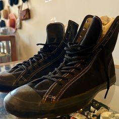 These Original Chuck Taylor’s Athletic Black High-Top Sneakers. Size 9; Made In Usa. Incredible And Rare Find!! Great Vintage Condition. Vintage Lace-up Sneakers With Rubber Toe Cap, Vintage Converse Sneakers With Rubber Toe Cap, Vintage Converse Sneakers With Rubber Heel Cap, Vintage Converse Sneakers With Rubber Sole, Vintage Leather Sneakers With Rubber Heel Cap, Vintage Leather Sneakers With Round Toe, Vintage High-top Sneakers With Rubber Toe Cap, Vintage Converse Mid-top High-top Sneakers, Retro Sneakers With Leather Sole And Round Toe