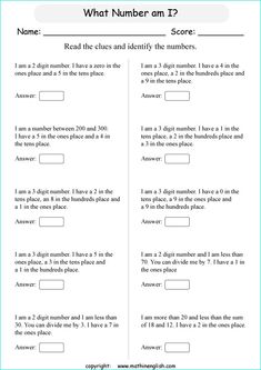 the worksheet for comparing numbers and place value