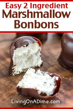 chocolate covered marshmallows with text overlay that reads easy 2 ingredient marshmallow bonbons