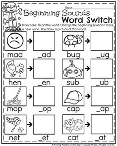 the beginning sounds worksheet with words and pictures to help students learn how to use them